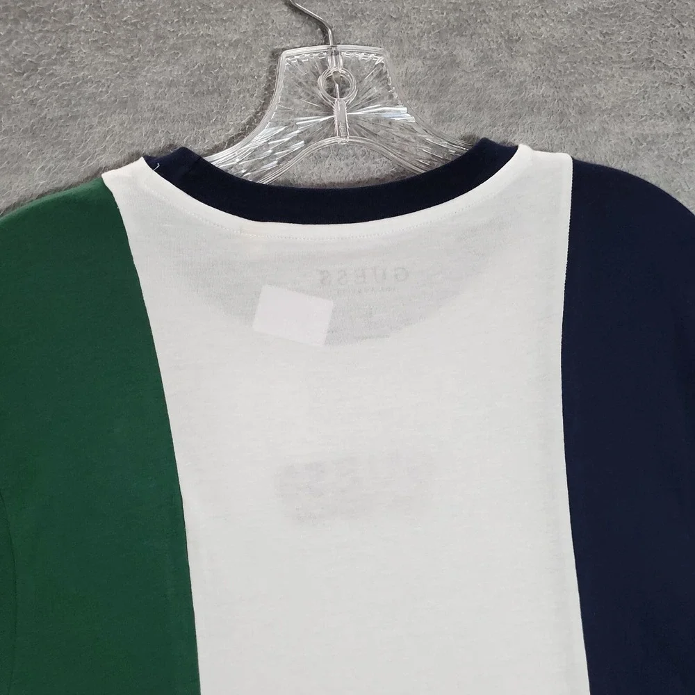 Guess Men Shirt Large Green Colorblock Logo Embroidered Short Sleeve NWT - Picture 7 of 11